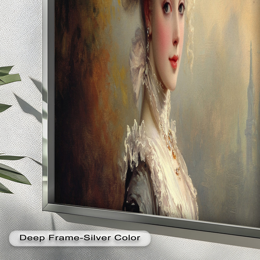 Rococo Grace Oil Painting – Portrait of a Noblewoman in Ivory Lace