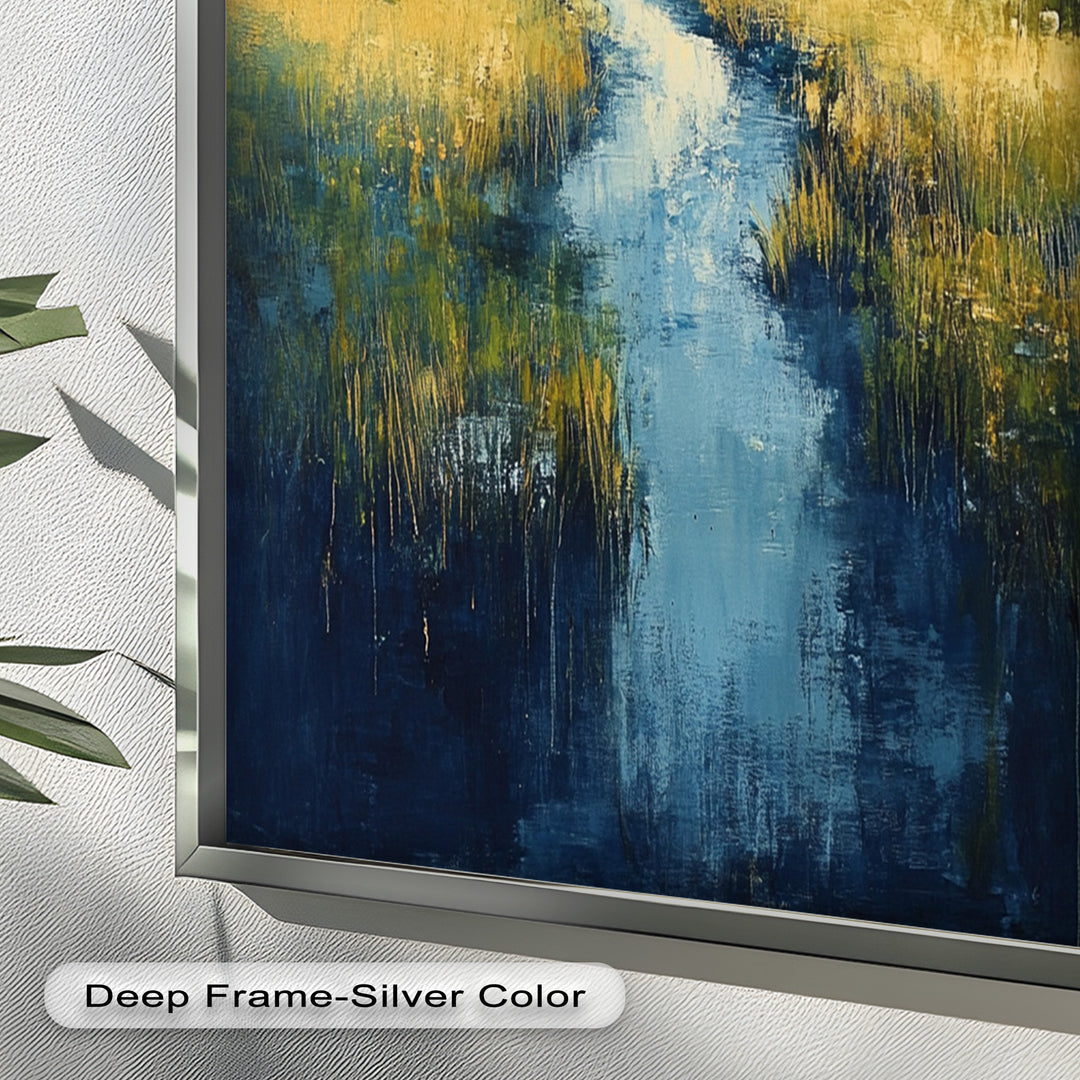 Golden Fields and Blue Stream – Contemporary Landscape Oil Painting