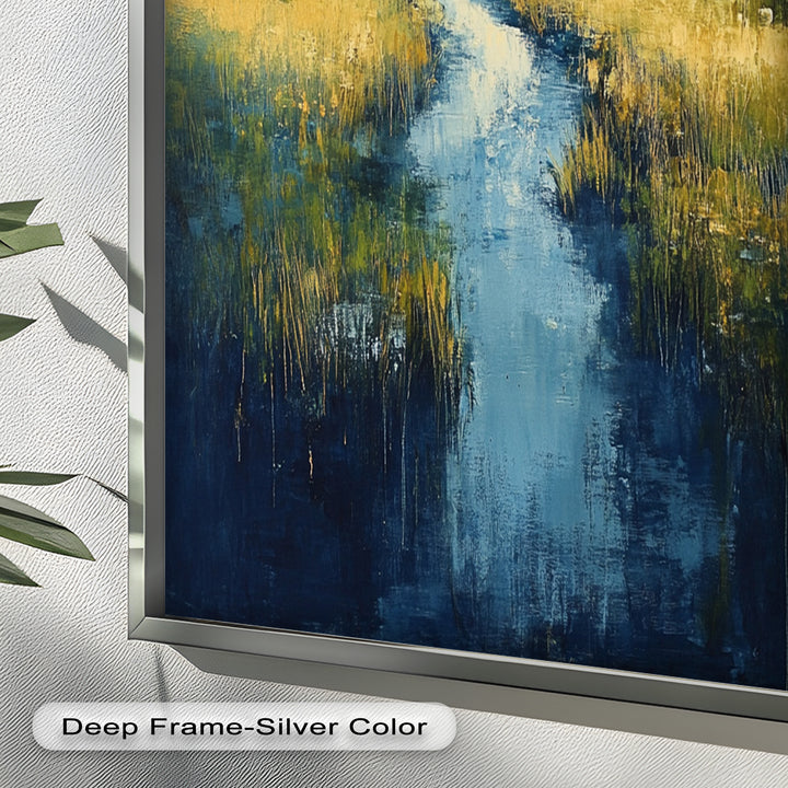 Golden Fields and Blue Stream – Contemporary Landscape Oil Painting