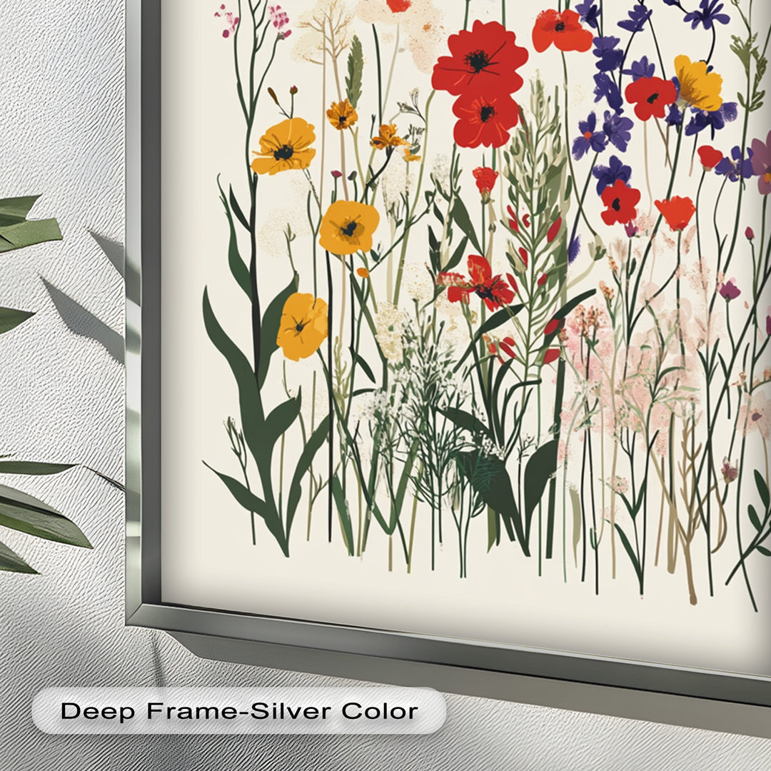Wild Meadow Bloom – Farbenfrohes botanisches Ölgemälde im Boho-Stil