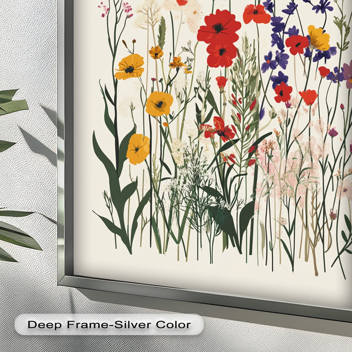 Wild Meadow Bloom – Farbenfrohes botanisches Ölgemälde im Boho-Stil
