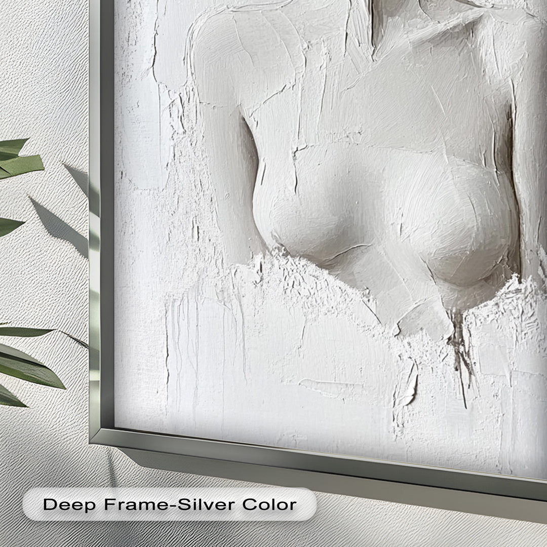Silent Form – Minimalist White Abstract Female Oil Painting