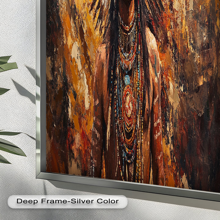 Sacred Flame – Tribal Warrior Portrait Oil Painting