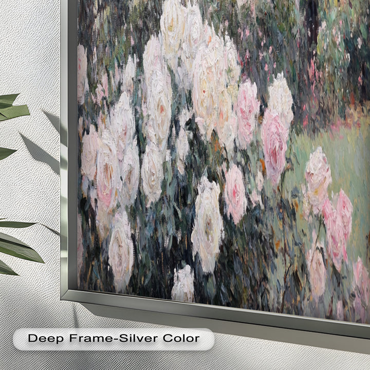 Cottage Garden Roses – Impressionist Floral House Scene Oil Painting