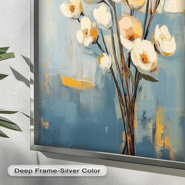 Golden Magnolia – White and Amber Blossoms Flower Oil Painting