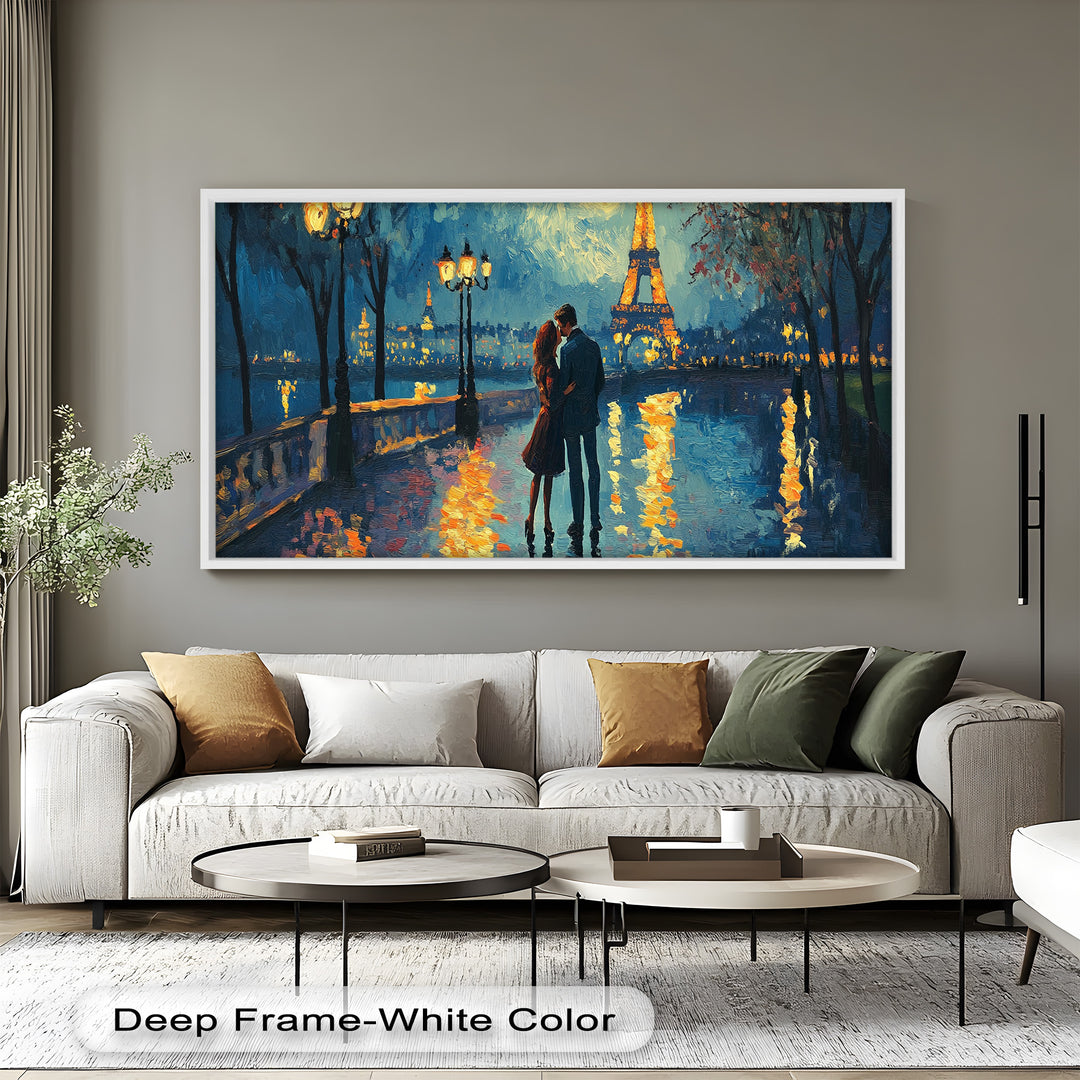 Eiffel Glow – Lovers Embrace by the Seine Love Oil Painting