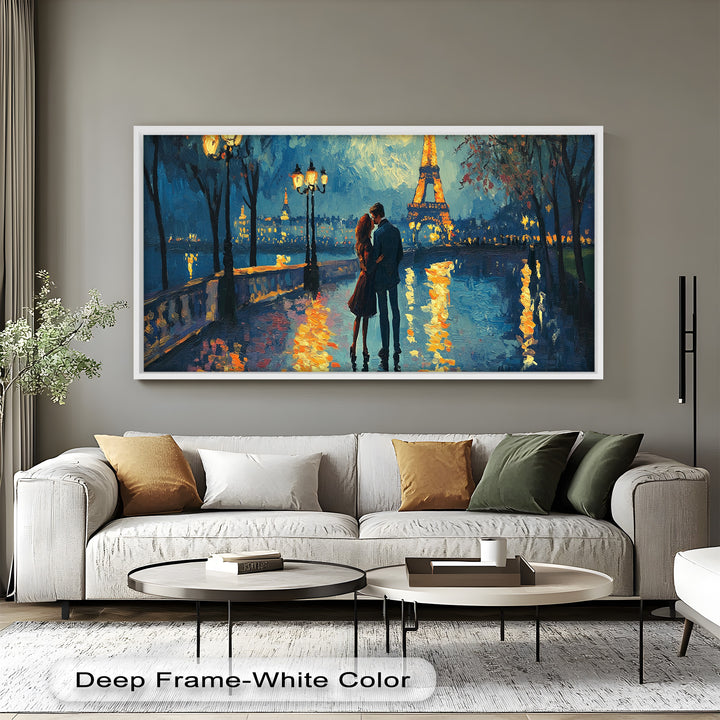 Eiffel Glow – Lovers Embrace by the Seine Love Oil Painting