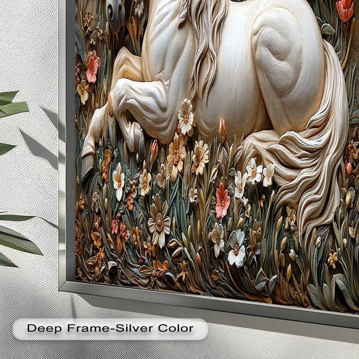 Rock Texture Flower Horse – Elegant Equine Oil Painting