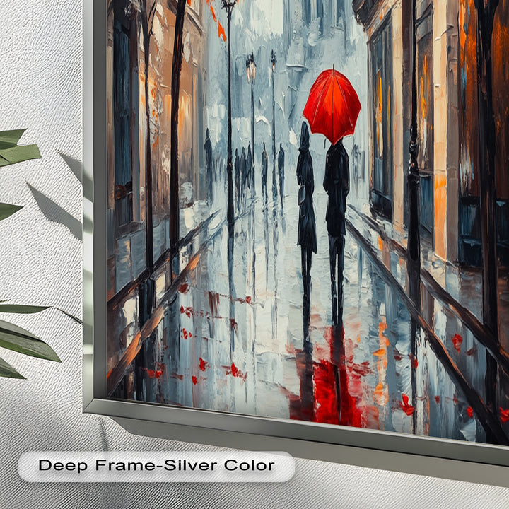 Lovers Walking with Red Umbrella - Love Oil Painting