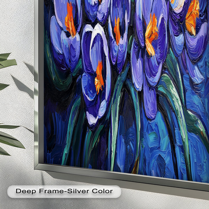 Crocus Flowers in Blue and Violet Hues - Flower Oil Painting