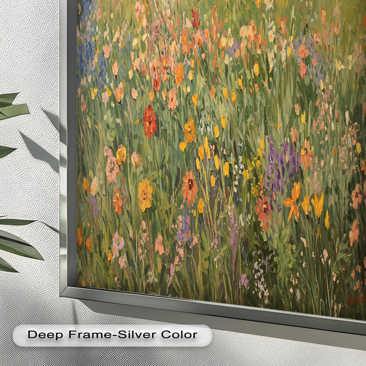 Wildflower Field Impressionist – Framed Landscape Oil Painting