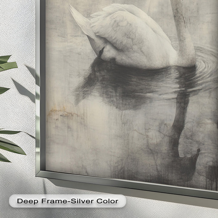 Silent Grace – Monochrome Swan on Still Water Oil Painting