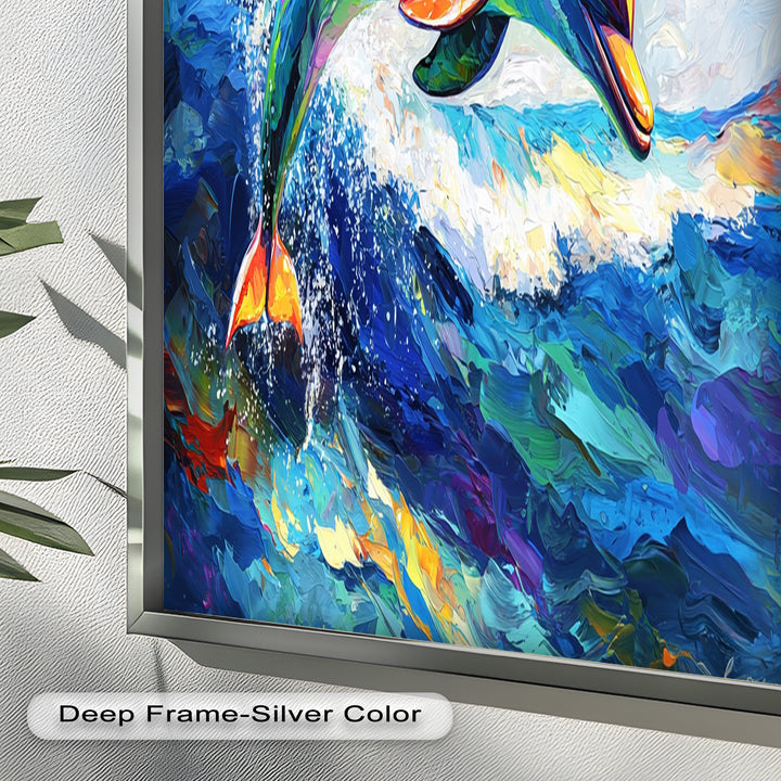 Dolphin Leaping Through Ocean Waves – Animal Oil Painting