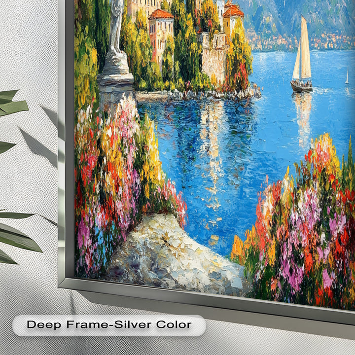 Colorful Italian Lake Town Wall Art – Landscape Oil Painting