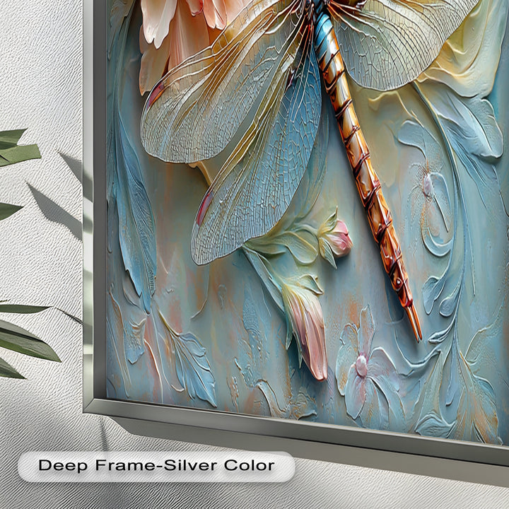 Floral Dragonfly Modern Art – Botanical Oil Painting