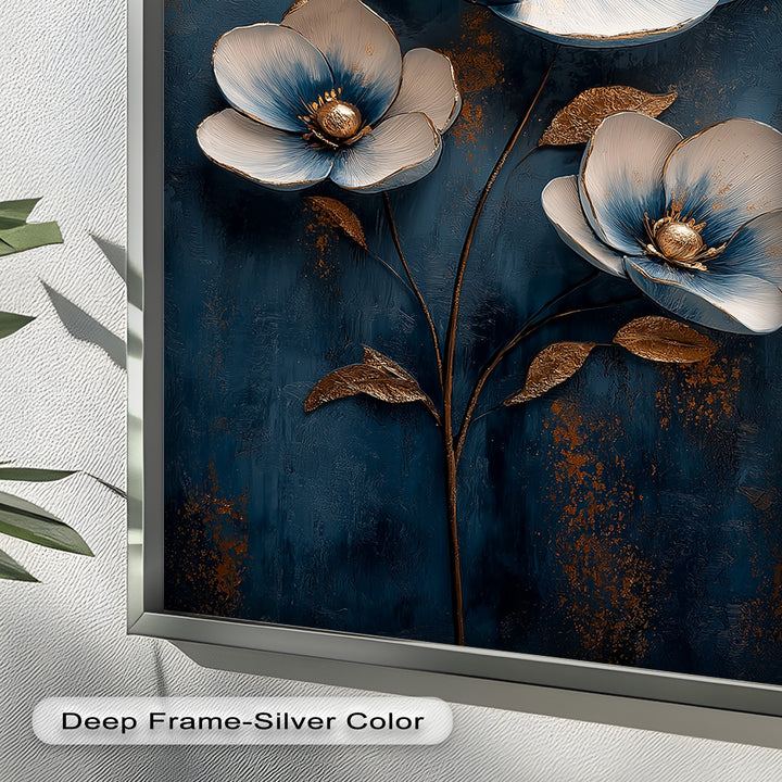 Blue and Gold Flower - Modern Oil Painting