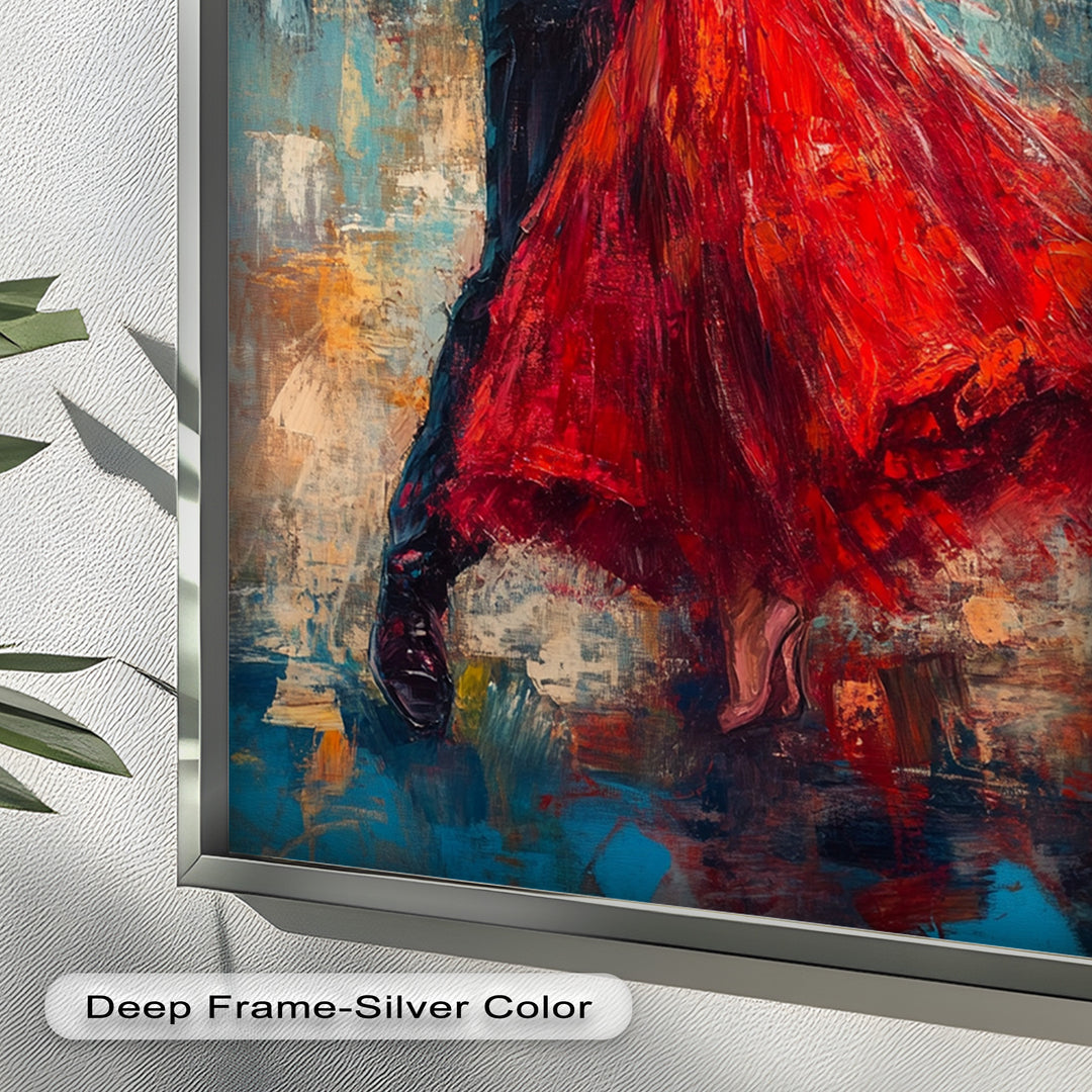 Flamenco Fire – Romantic Couple in Red Dress Oil Painting