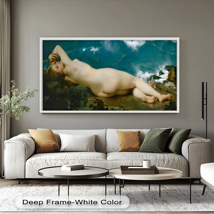 Sirensong Repose – Mythological Nude Beside the Sea Oil Painting
