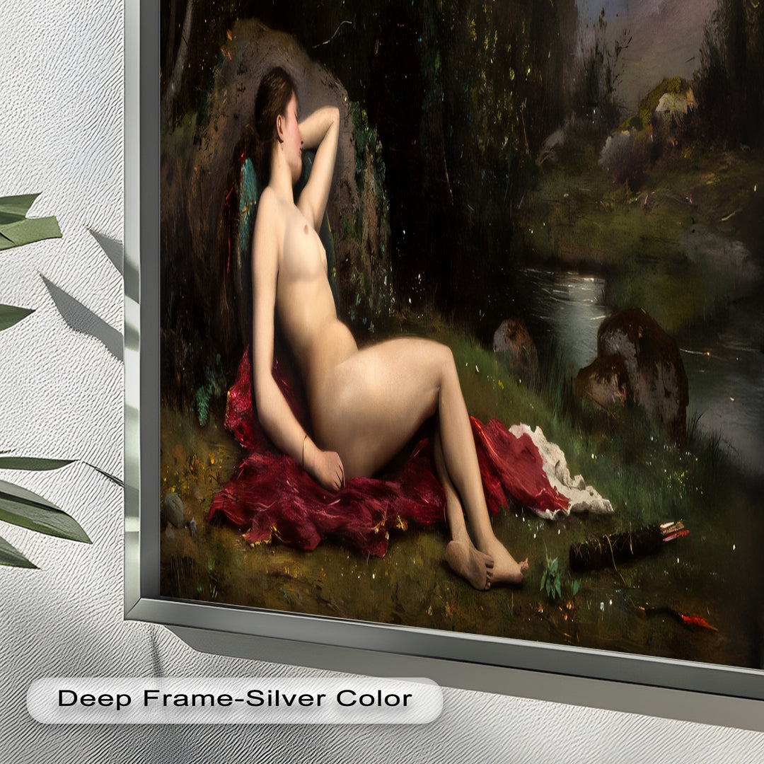 Reclining Diana – Classical Goddess in Nature Renaissance Oil Painting