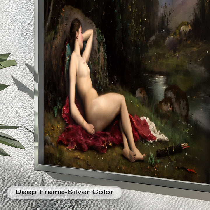 Reclining Diana – Classical Goddess in Nature Renaissance Oil Painting