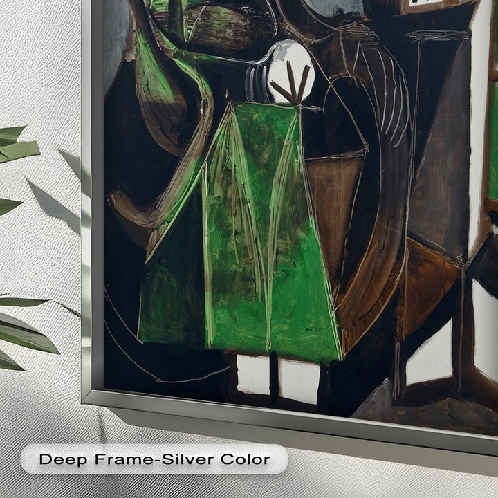 Figure by the Window – Abstract Green Interior Picasso Oil Painting
