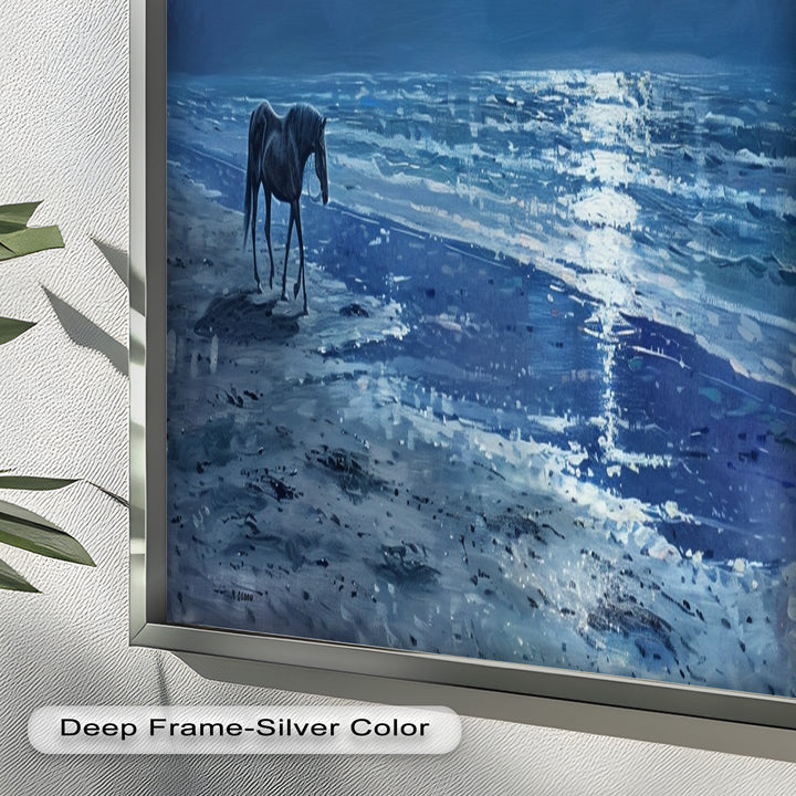 Moonlight & Horse – Serene Nighttime Oil Painting