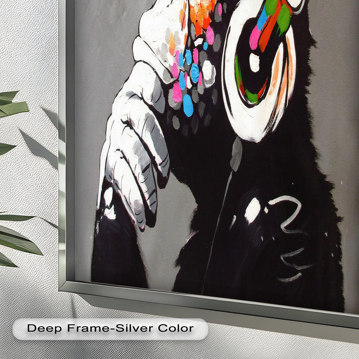 Contemplative Chimp with Headphones - Banksy Oil Painting