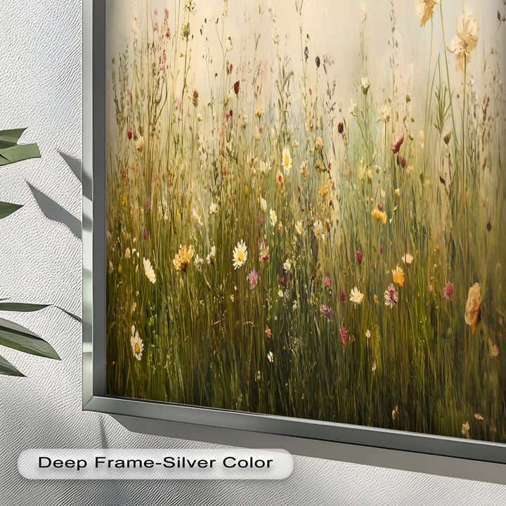 Vintage Meadow with Blooming Flowers – Serene Nature Oil Painting