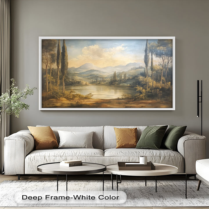 A beautiful homage to old-world landscapes, this artwork blends natural beauty and timeless serenity in a truly picturesque setting.