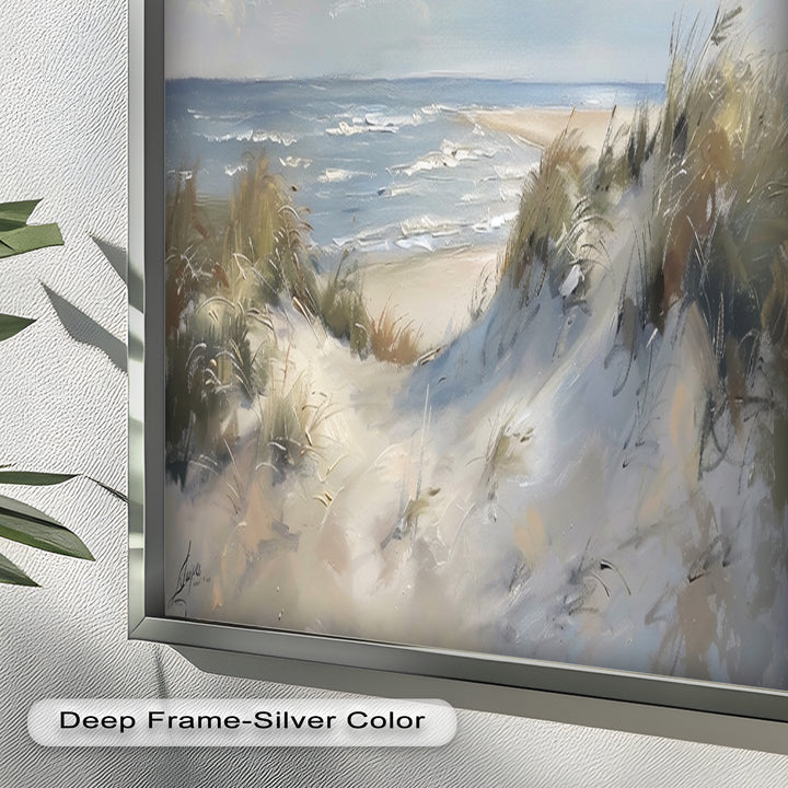 White Sand Beach Sandy Path Landscape – Coastal Oil Painting
