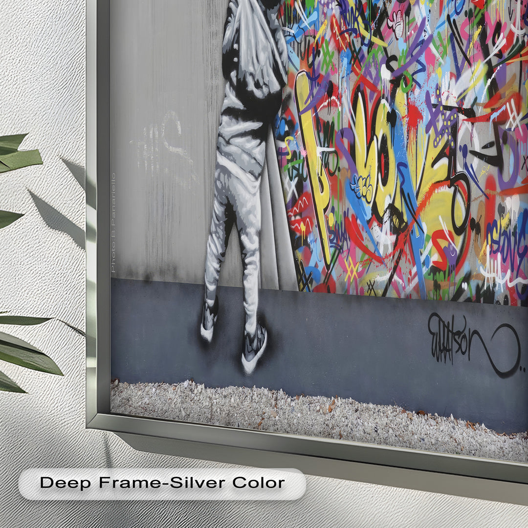 Beyond the Curtain – Banksy-Inspired Graffiti Oil Painting