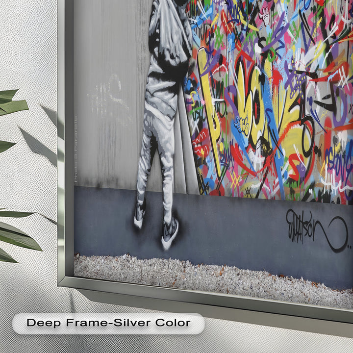 Beyond the Curtain – Banksy-Inspired Graffiti Oil Painting