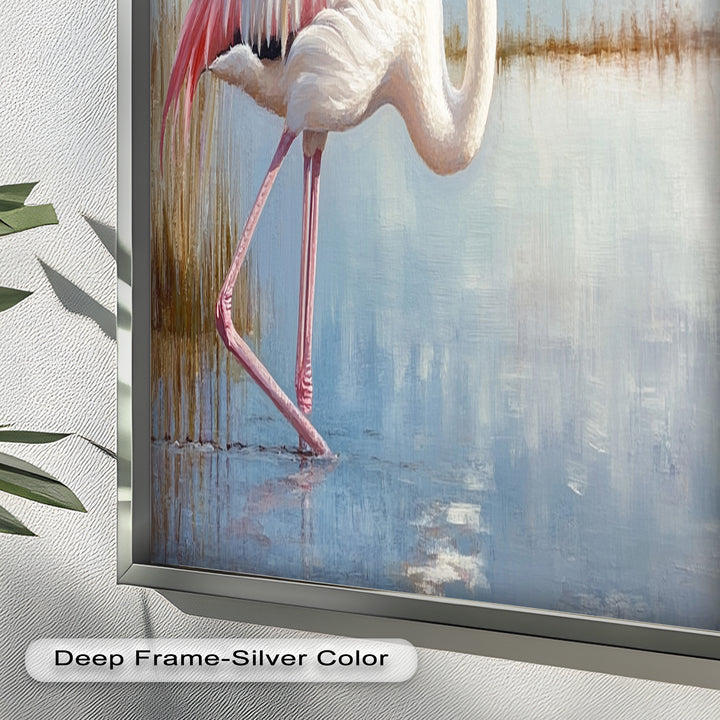Graceful Flamingo in Shallow Water – Animal Oil Painting