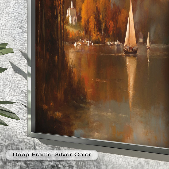 Herbstliche Segelreflexionen – Klassisches Ölgemälde des Hudson River