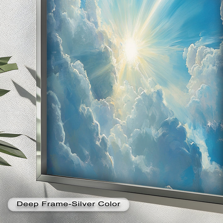 Heavenly Clouds and Radiant Sun – Luminous Sky Oil Painting