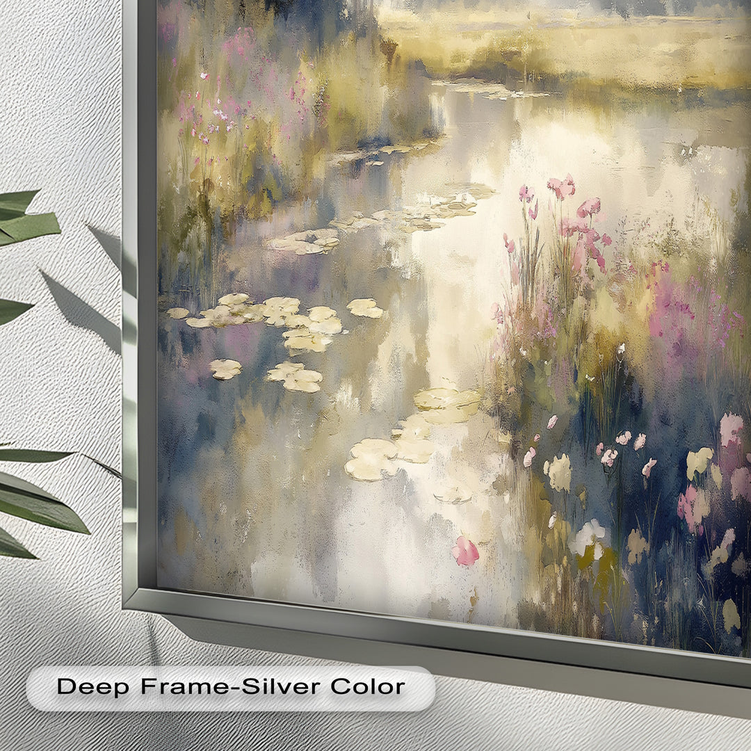 Soft Floral Riverside Wall Art – Romantic Nature Oil Painting