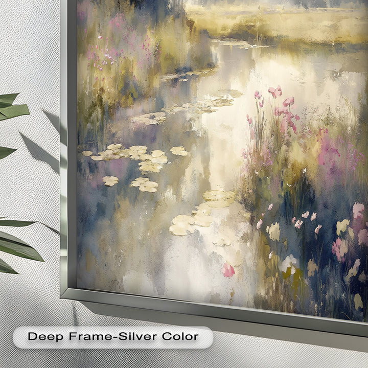 Soft Floral Riverside Wall Art – Romantic Nature Oil Painting