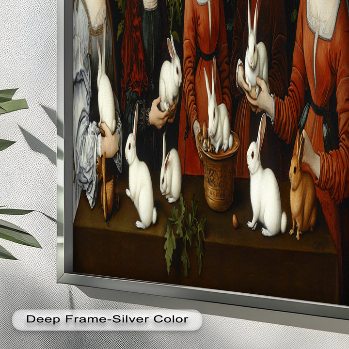 Maiden Garden Gathering – Renaissance Rabbit Portrait Oil Painting
