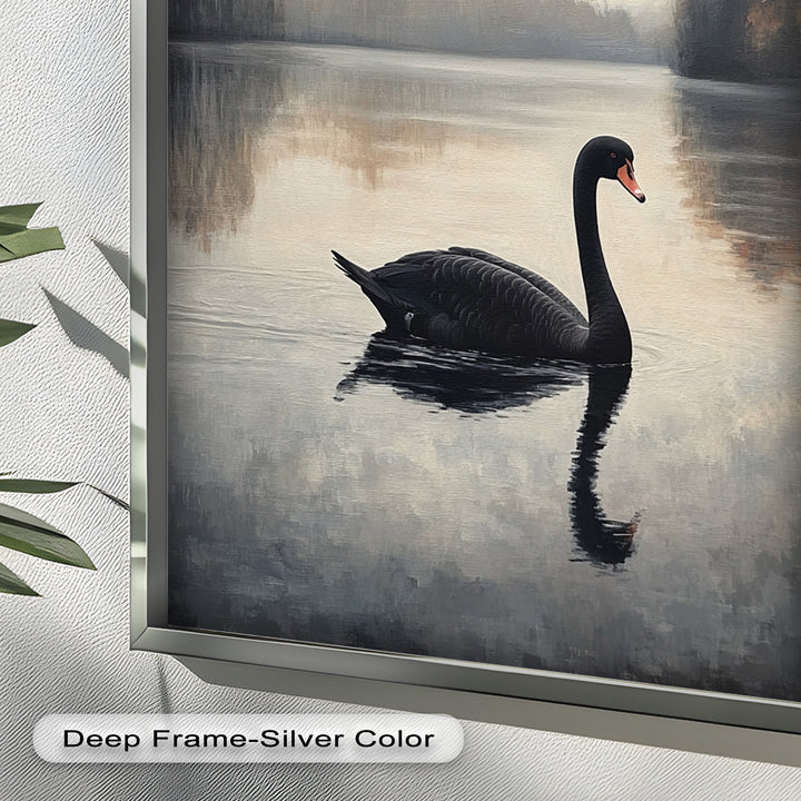 Black Swan at Dusk – Lake Scene Oil Painting
