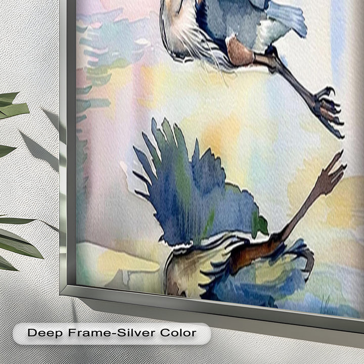 Flying Heron Bird Wall Art – Elegant Nature Oil Painting