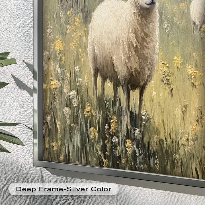 Sheep in Spring Meadow – Pastoral Oil Painting