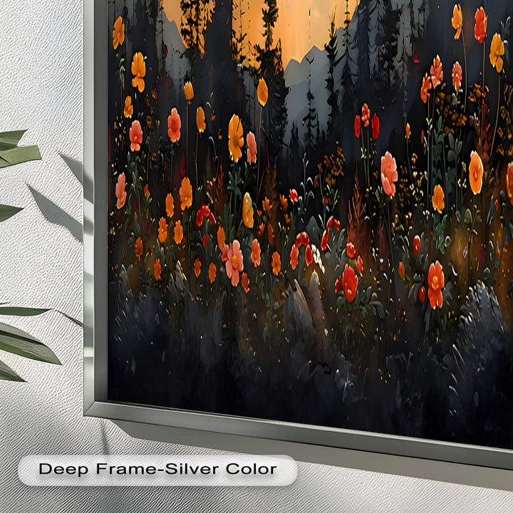Moonlit Forest Landscape - Framed Floral Oil Painting