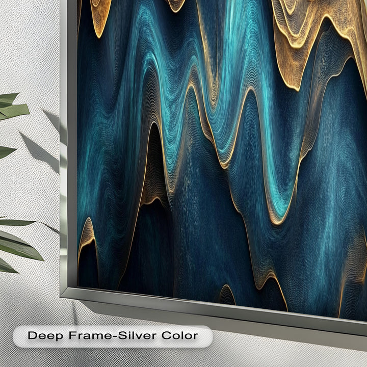 Flowing Teal & Gold Waves – Abstract Oil Painting
