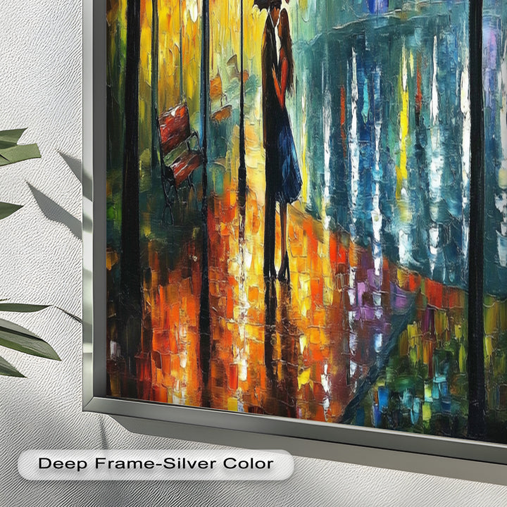 Golden Glow – Lovers Beneath the Umbrella Love Oil Painting