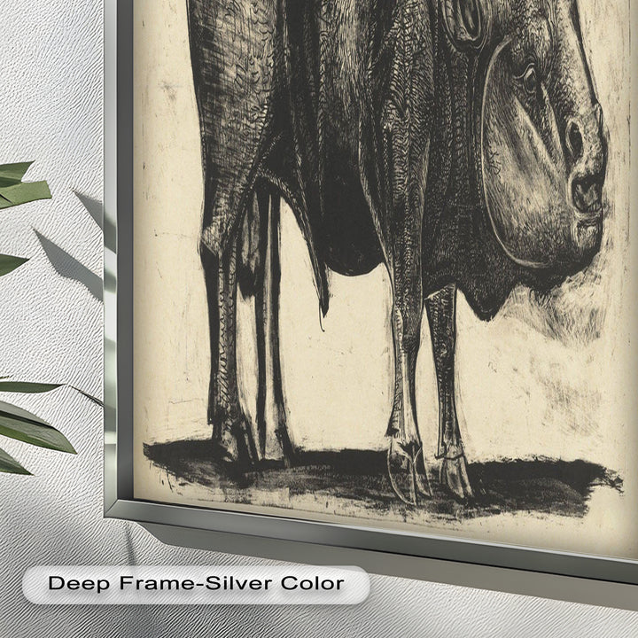 Expressive Bull Figure with Bold Linework – Figurative Oil Painting