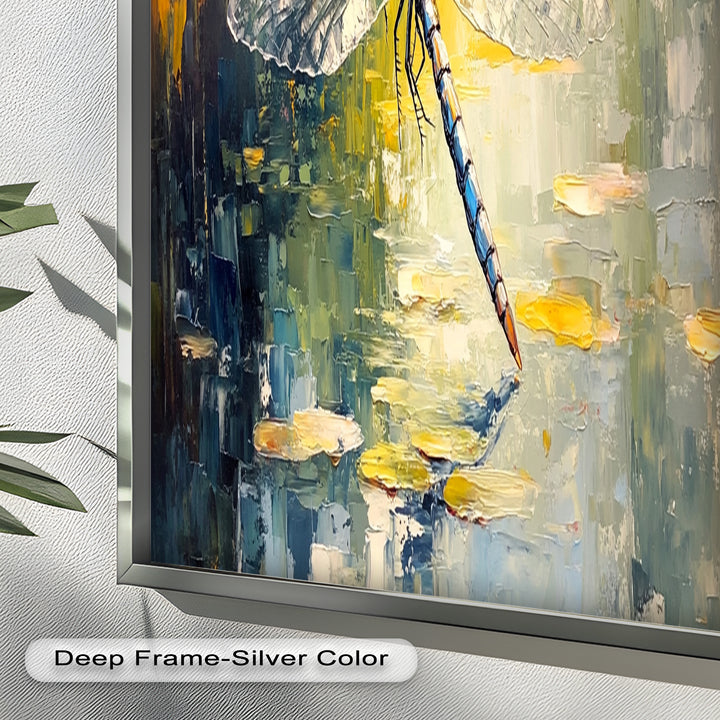 Shimmering Dragonfly Over Lily Pond – Animal Oil Painting