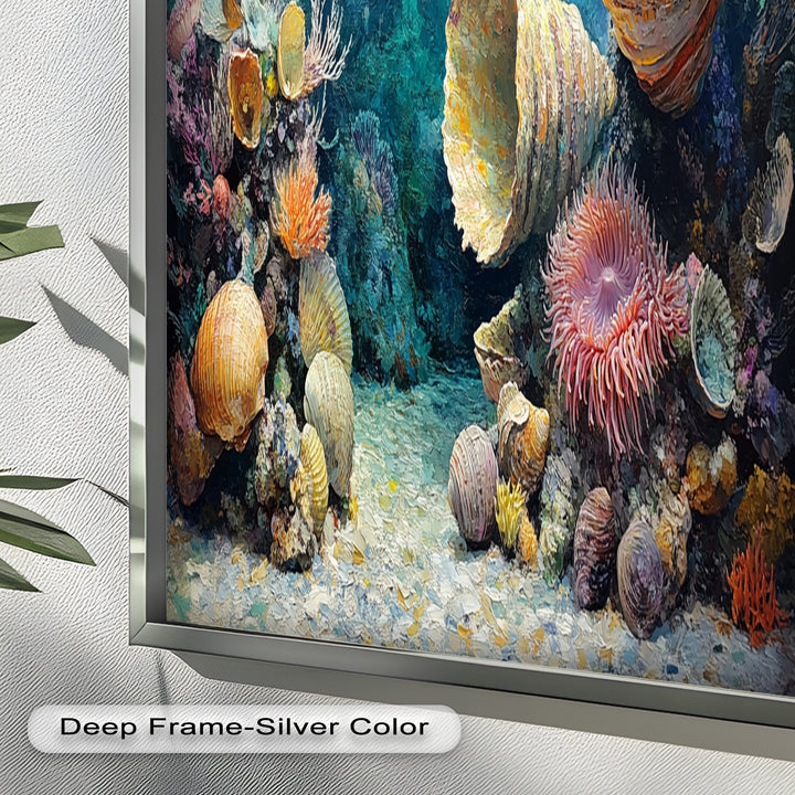 Diver Exploring Coral Reefs with Giant Shells - Animal Oil Painting
