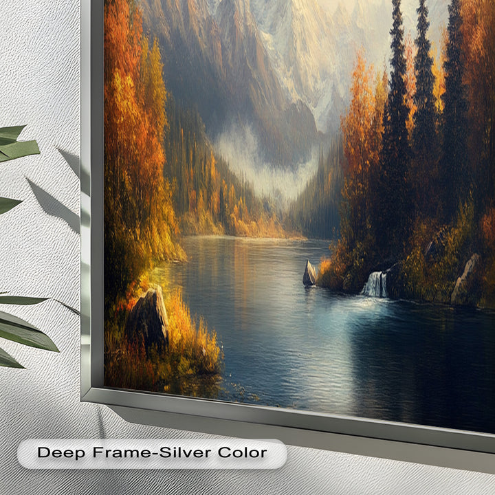 Herbstliche Seewandkunst – Ölgemälde einer Berglandschaft