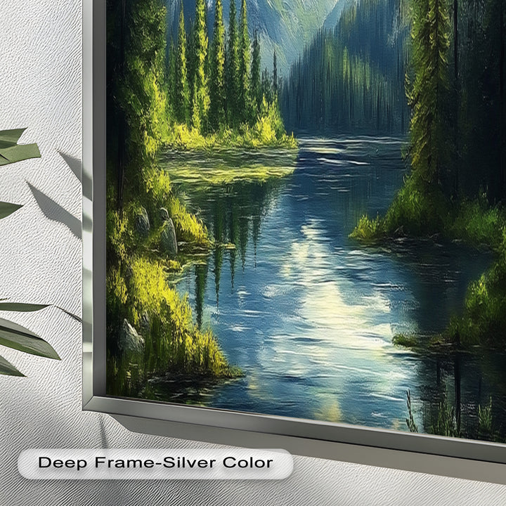 Bergsee-Wald-Wandkunst – Gerahmtes Ölgemälde