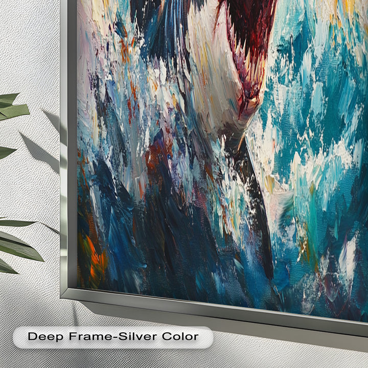 Ferocious Shark Emerging from Turbulent Waters – Animal Oil Painting